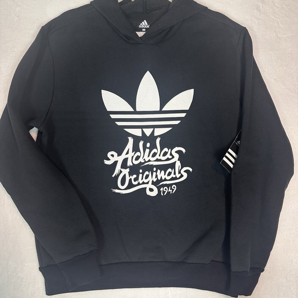 Adidas Originals Men M Black Trefoil 1949 Graphic Hoodie Pullover Streetwear